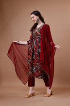 Alia Cut Floral Printed Embroidered Kurta With Pant & Dupatta, Multicolor - Hiral Fashion