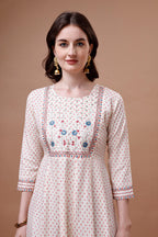 Embroidered Printed Pink Rayon Ethnic Dress, Multicolor - Hiral Fashion