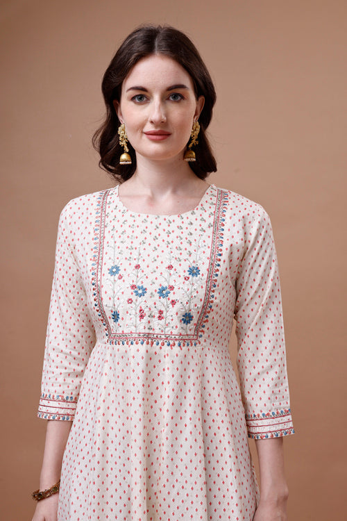 Embroidered Printed Pink Rayon Ethnic Dress, Multicolor - Hiral Fashion