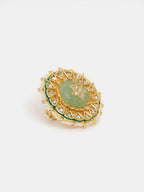 Ruby Raang Gold Polished Green Kundan Cocktail Ring