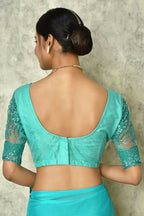 Aqua Blue Silk Plain Saree with Blouse Piece - Purvi