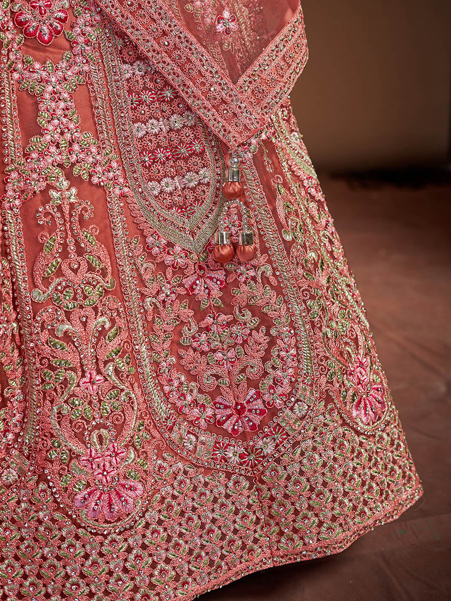 Myra Pink Taupe Soft Net Heavy Embroidered Designer Lehenga