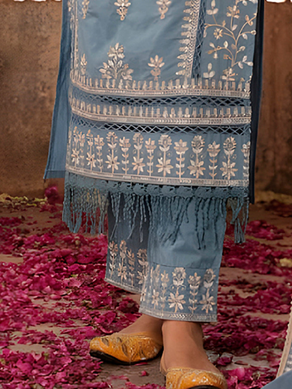 Embroidered & Lace Detailed Kurta With Pant & Embroidered Dupatta Luxury, Multicolor - Hiral Fashion - Distacart