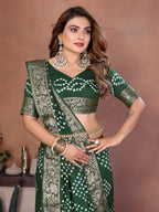 Anaita Green Handmade Bandhej Viscose Silk Saree With Blouse - Distacart