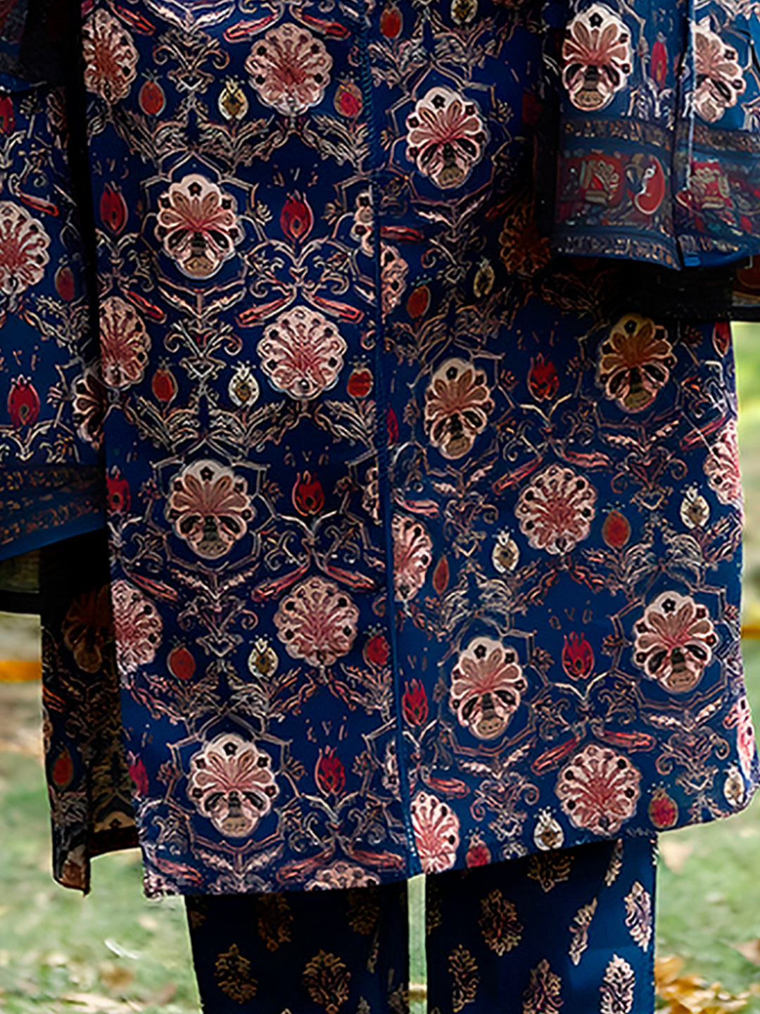 Hand Embroidered & Floral Printed Lace Detailed Kurta With Printed Pant & Dupatta Premium Luxury, Multicolor - Hiral Fashion