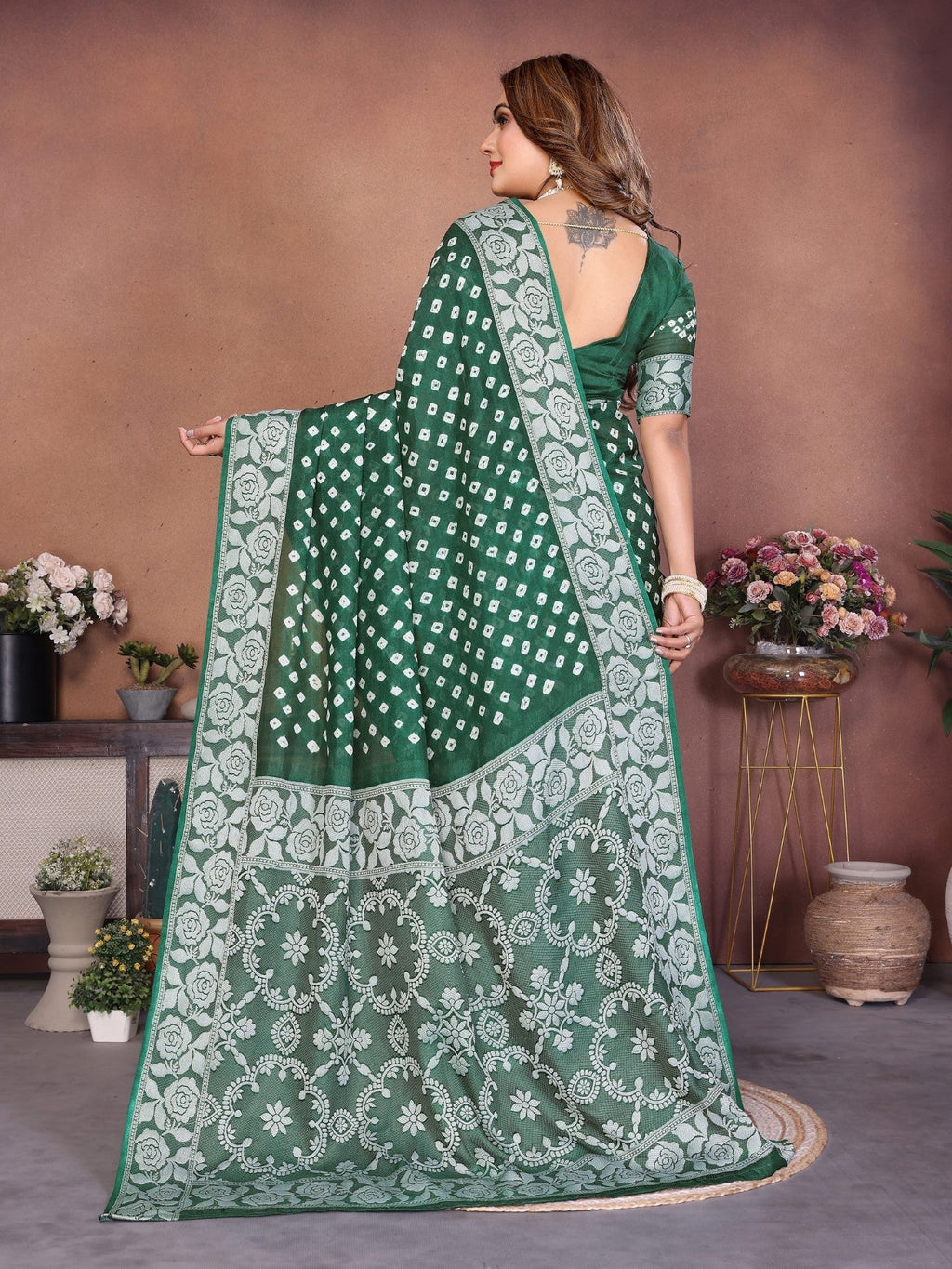 Anaita Green Handmade Bandhej Viscose Silk Saree With Blouse - Distacart