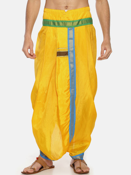 Sethukrishna Men Yellow Solid Double Layer Readymade Dhoti Pant