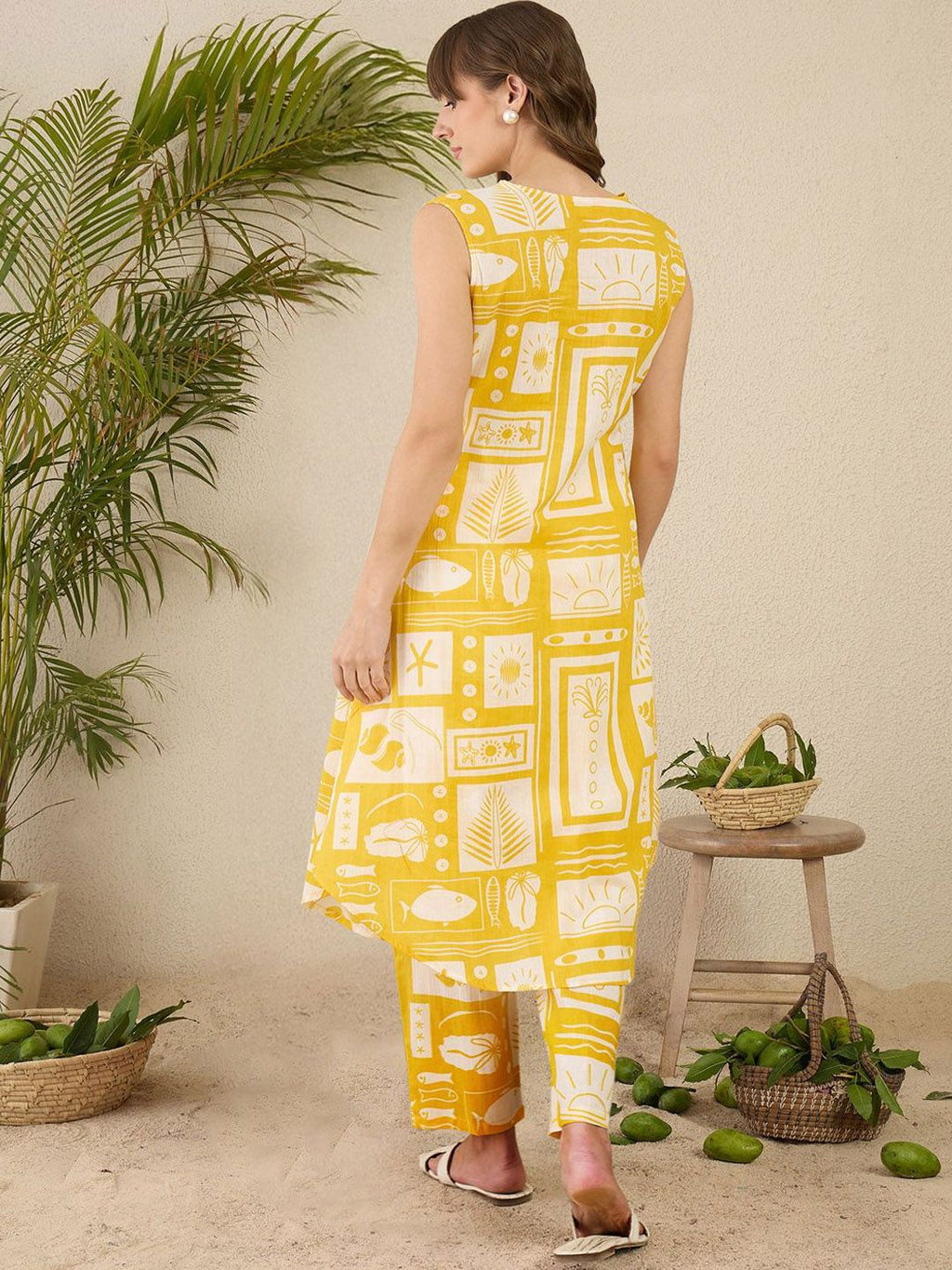 Indo Era Women Ethnic Motifs Printed Pleated Pure Cotton Kurta with Trousers - Distacart