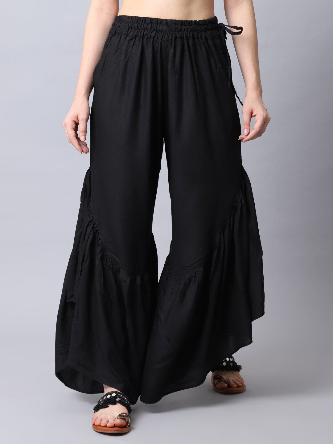 TAG 7 Women Black Flared Ethnic Palazzos