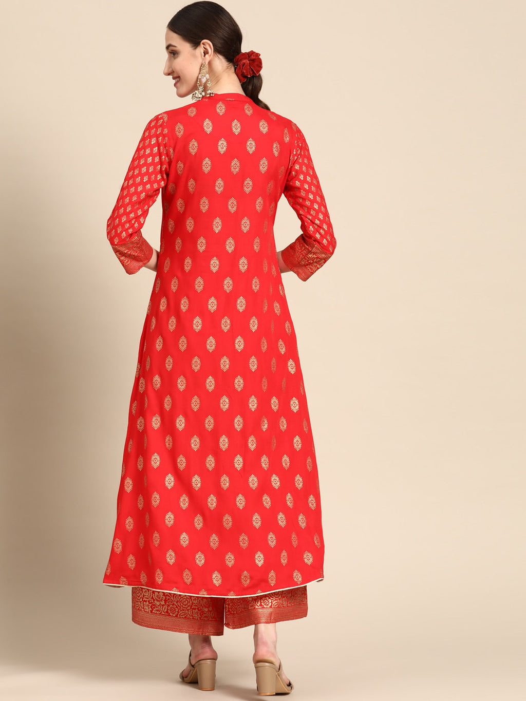 Sangria Women Red Ethnic Motifs Printed Kurta with Palazzos