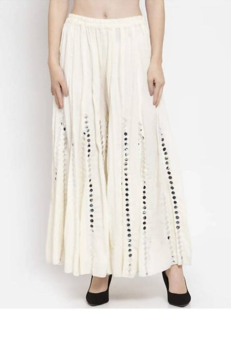 Mominos Fashion Moeza Reyon Cotton White Color Mirror Work Palazzo