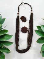 Inhanns Bloom Handmade Beaded Necklace With Earrings - 12 Layers - Coffee Necklace Set