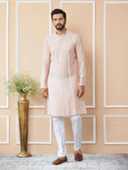 Fabmade Pink Embroidered Regular Sequinned Chanderi Silk Kurta