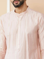 Fabmade Pink Embroidered Regular Sequinned Chanderi Silk Kurta