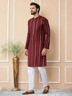 Fabmade Maroon Sequins Embroidered Pure Chanderi Silk Straight Kurta