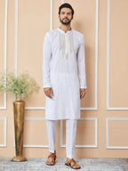 Fabmade White Sequins Embroidered Rayon Straight Kurta With Yoke Design
