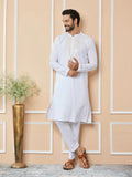 Fabmade White Sequins Embroidered Rayon Straight Kurta With Yoke Design