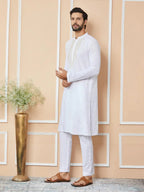 Fabmade White Sequins Embroidered Rayon Straight Kurta With Yoke Design