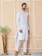 Fabmade White Sequins Embroidered Rayon Straight Kurta With Yoke Design
