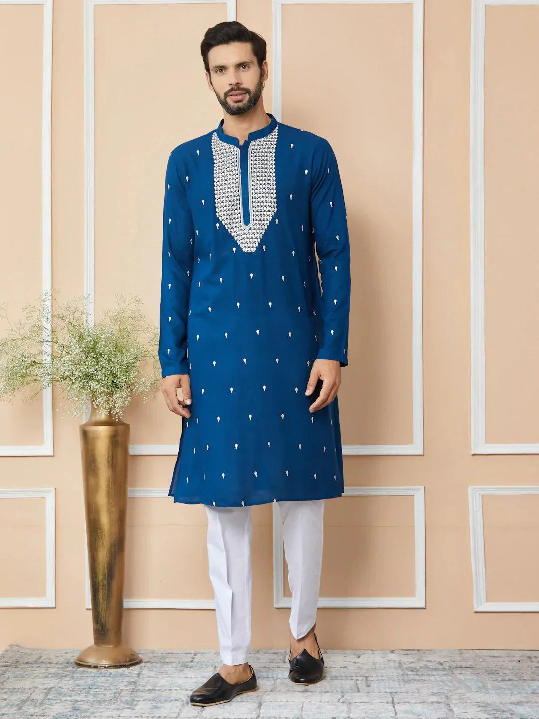 Fabmade Radiate Elegance With Our Royal Blue Sequins Embroidered Kurta