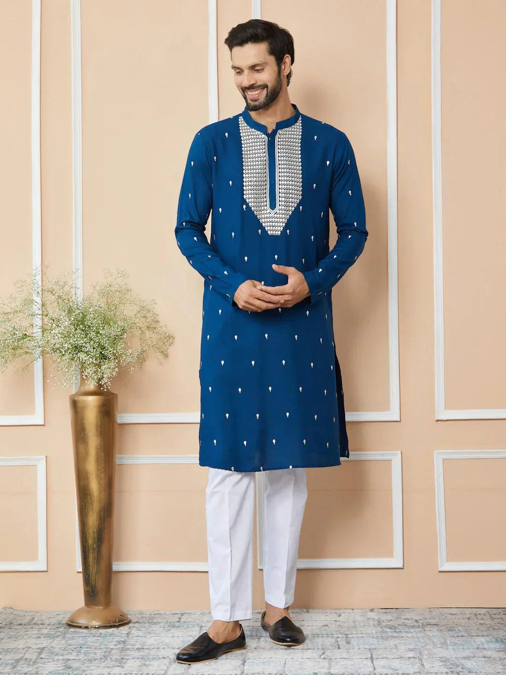 Fabmade Radiate Elegance With Our Royal Blue Sequins Embroidered Kurta