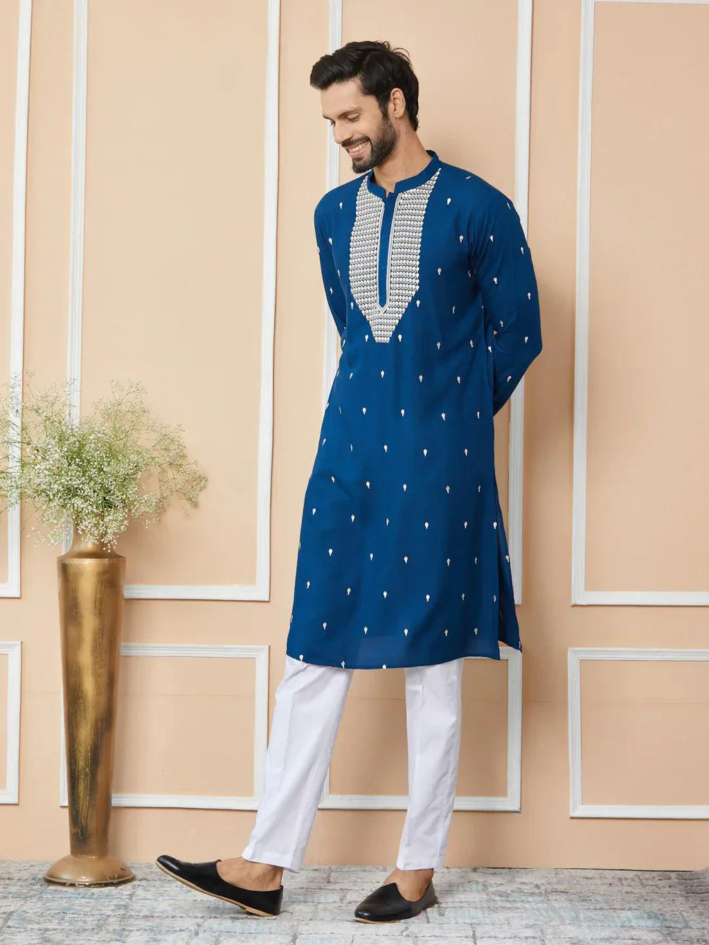 Fabmade Radiate Elegance With Our Royal Blue Sequins Embroidered Kurta