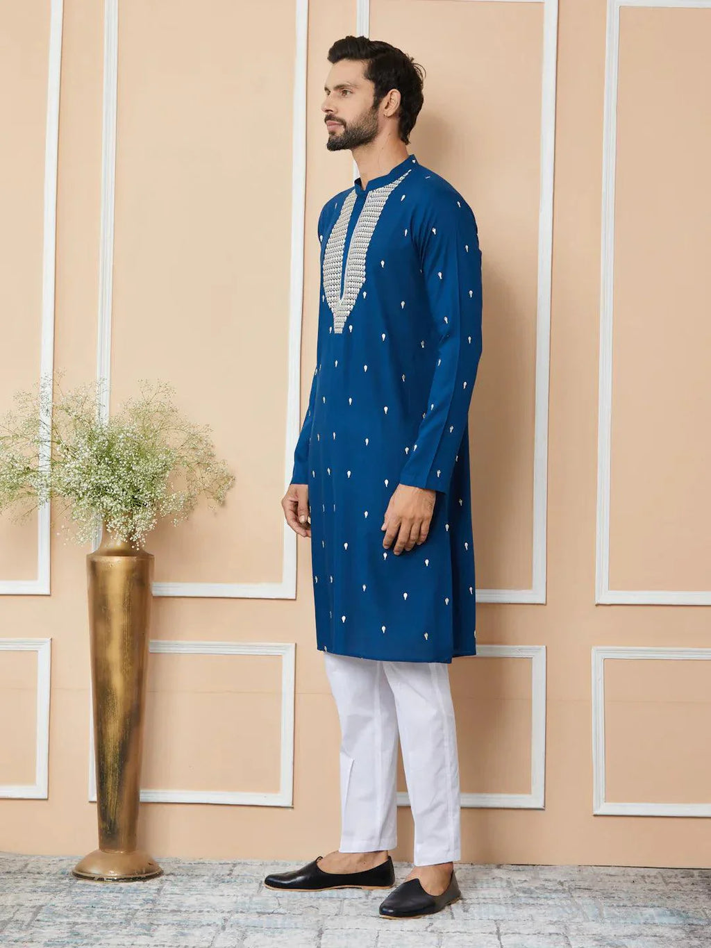 Fabmade Radiate Elegance With Our Royal Blue Sequins Embroidered Kurta