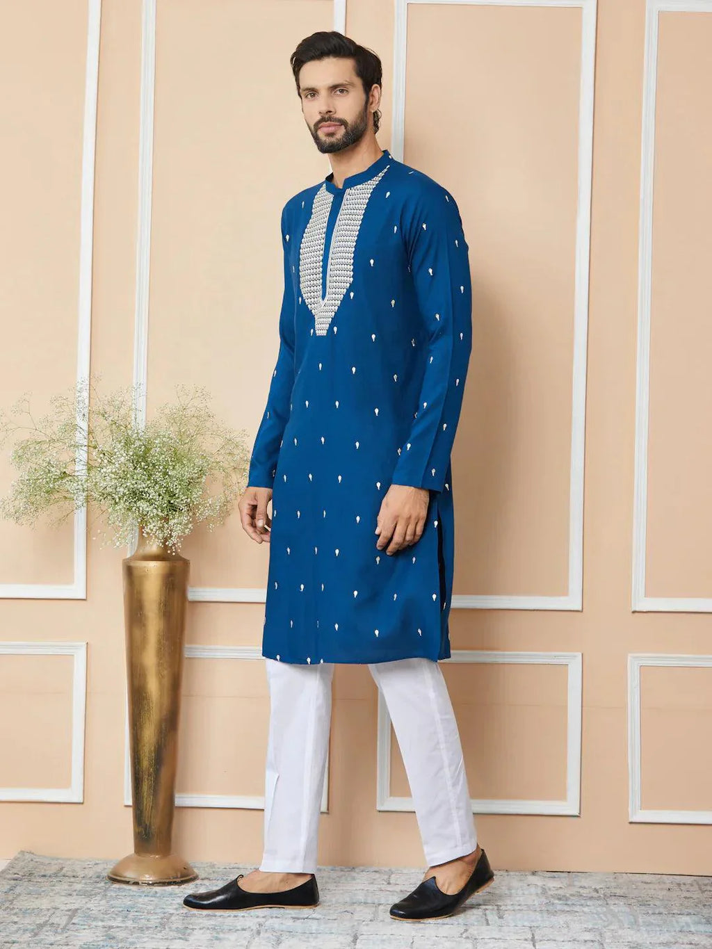 Fabmade Radiate Elegance With Our Royal Blue Sequins Embroidered Kurta