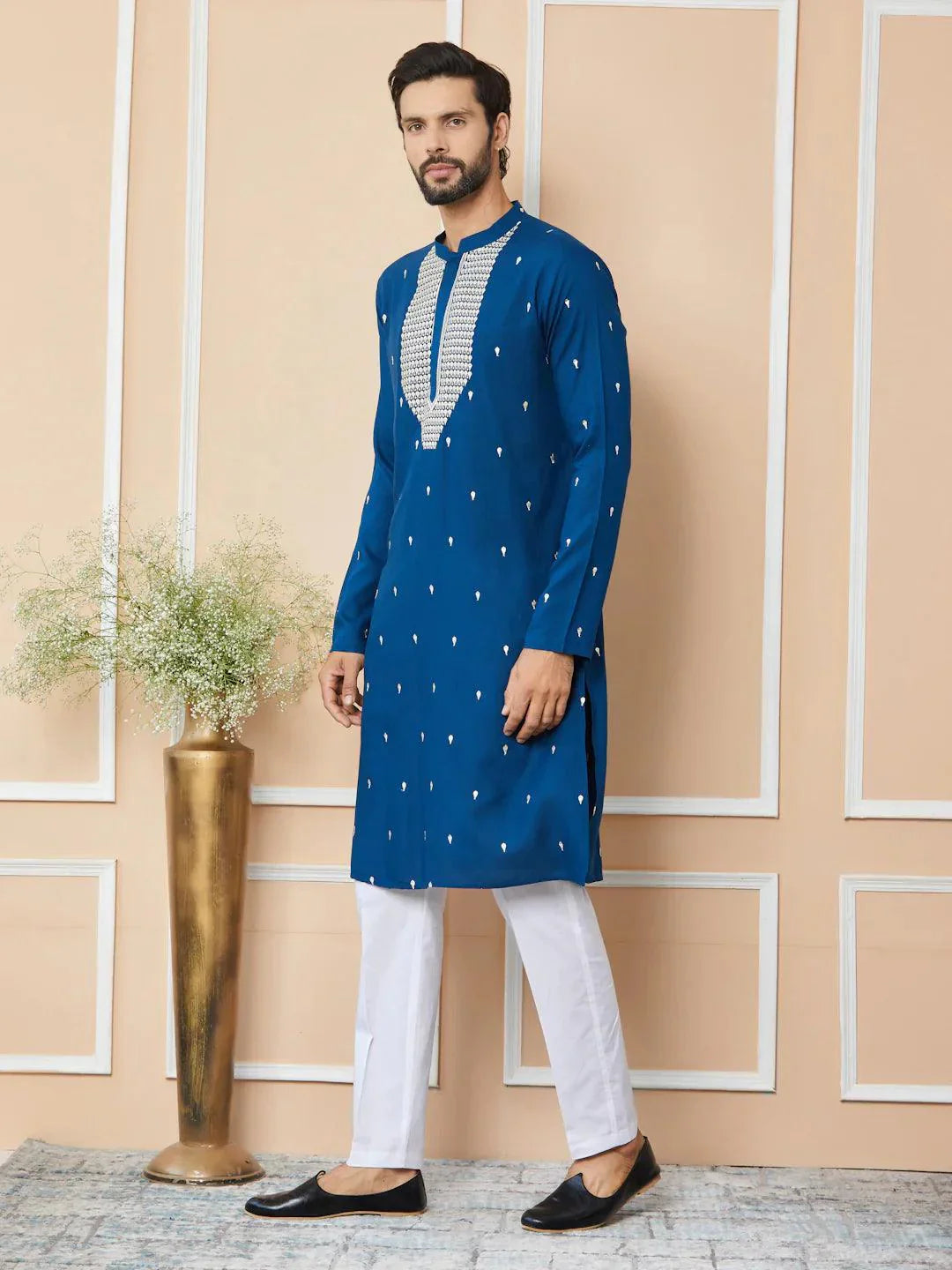 Fabmade Radiate Elegance With Our Royal Blue Sequins Embroidered Kurta