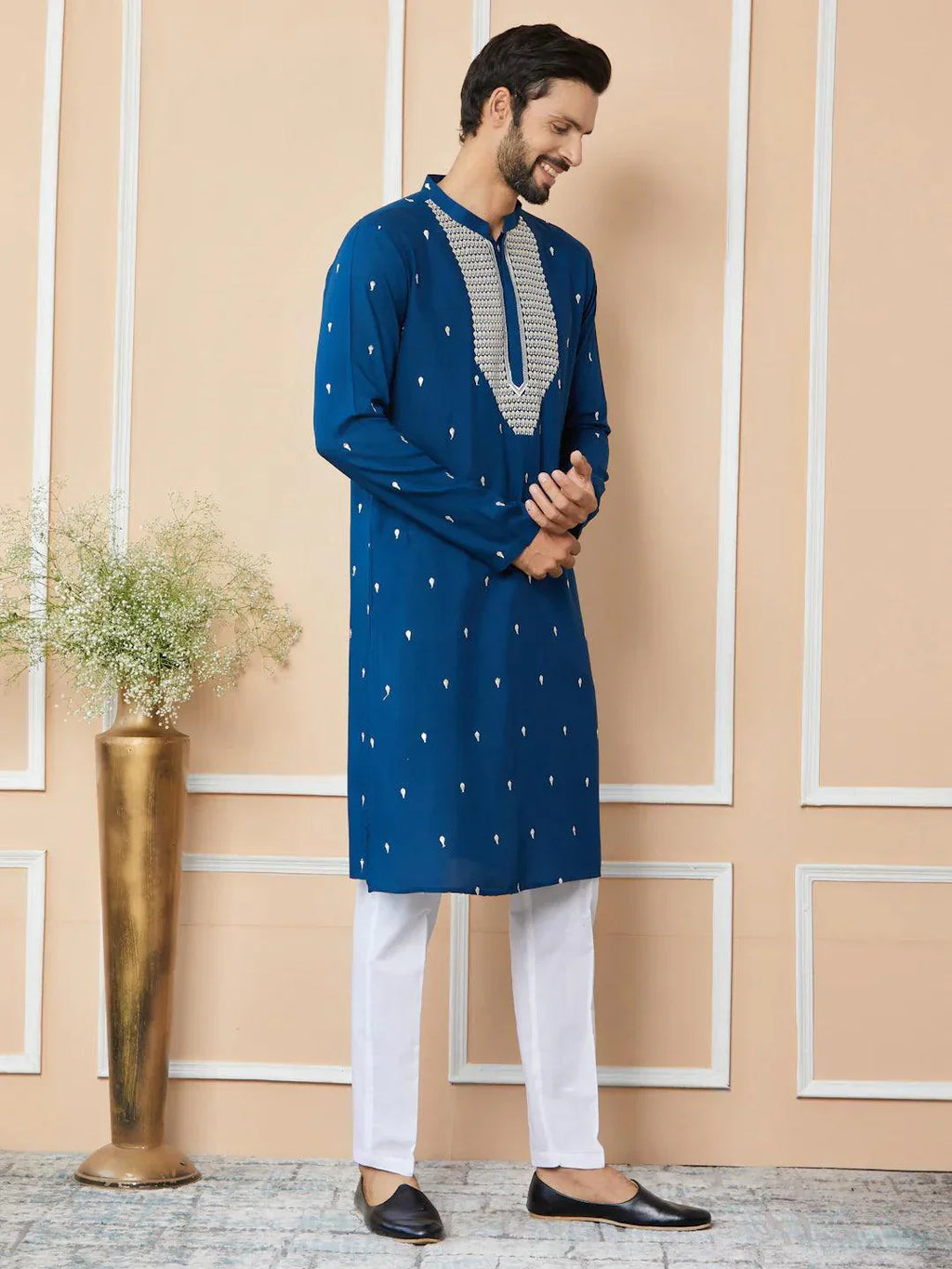 Fabmade Radiate Elegance With Our Royal Blue Sequins Embroidered Kurta