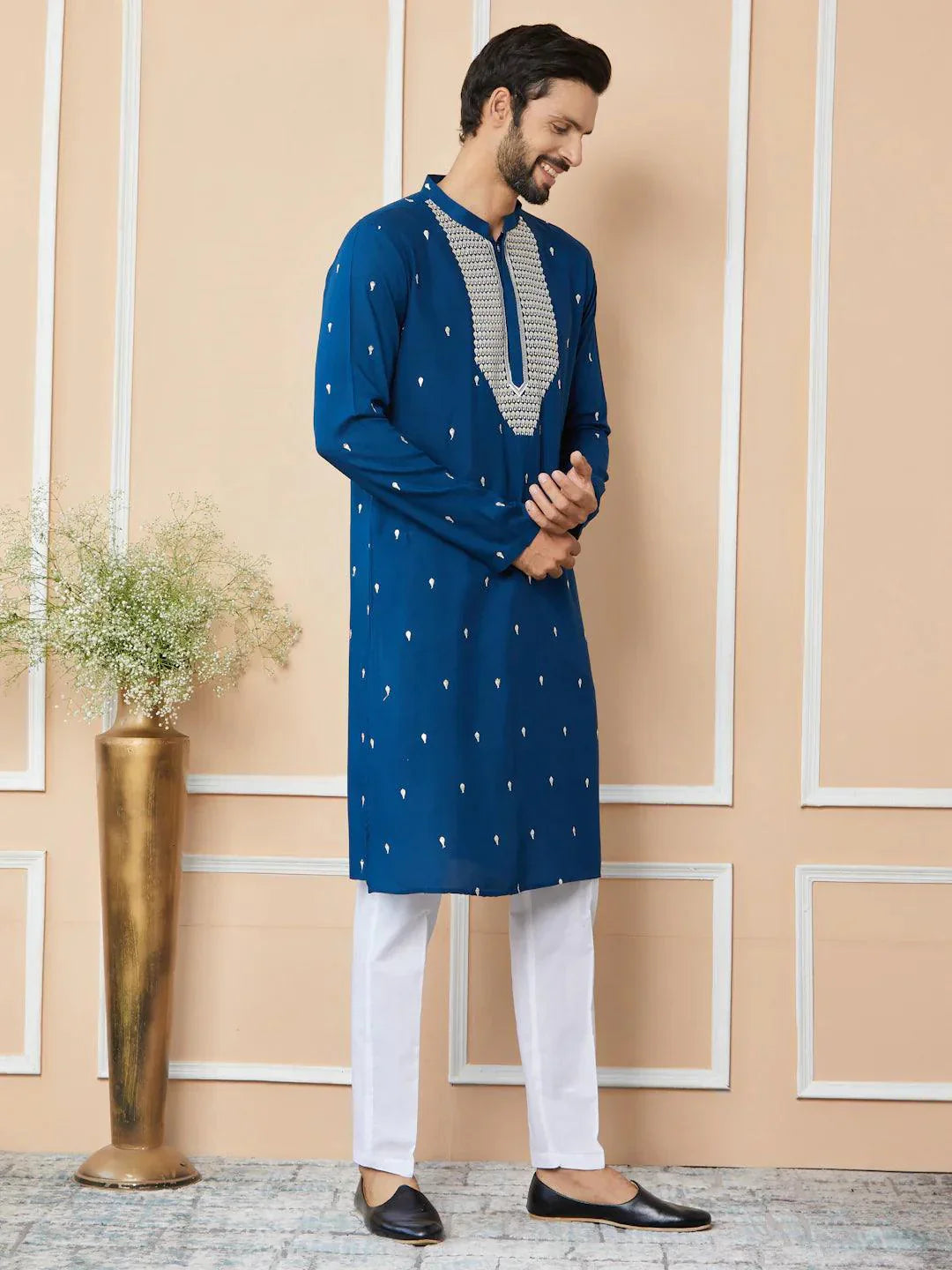 Fabmade Radiate Elegance With Our Royal Blue Sequins Embroidered Kurta