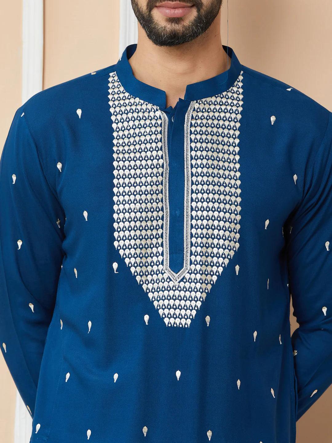 Fabmade Radiate Elegance With Our Royal Blue Sequins Embroidered Kurta