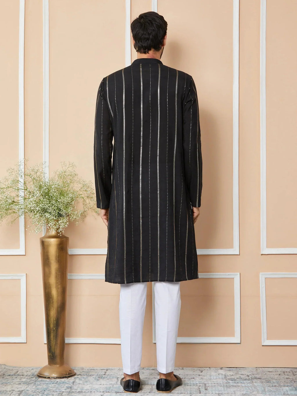 Fabmade Mandarin Collar Long Sleeves Sequined Straight Kurta