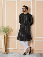 Fabmade Mandarin Collar Long Sleeves Sequined Straight Kurta