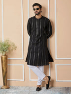 Fabmade Mandarin Collar Long Sleeves Sequined Straight Kurta