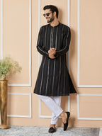 Fabmade Mandarin Collar Long Sleeves Sequined Straight Kurta
