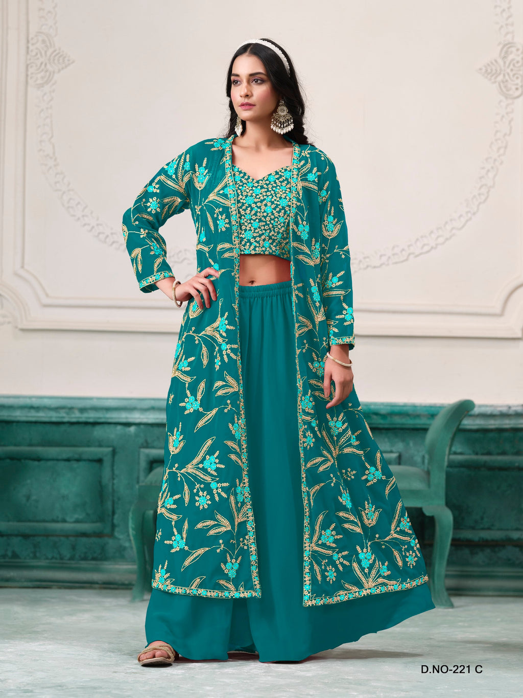 Anaita Turquoise Faux Georgette Sequins Embroidered Stitched Ethnic Suit - Distacart