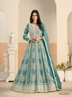 Anaita Light Blue Heavy Embroidered Faux Georgette Anarkali Suit With Salwar - Distacart