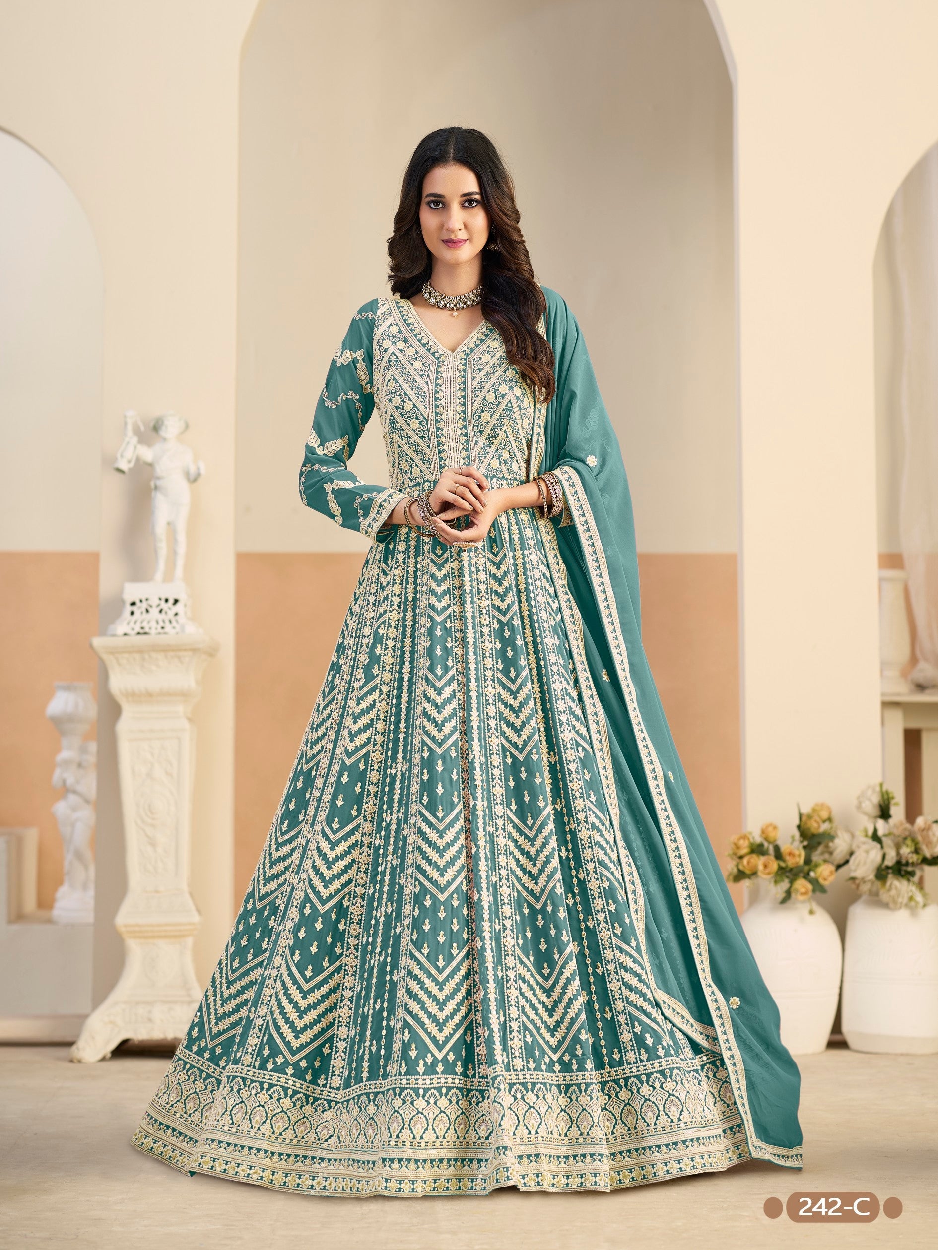 Anaita Light Blue Heavy Embroidered Faux Georgette Anarkali Suit With Salwar - Distacart