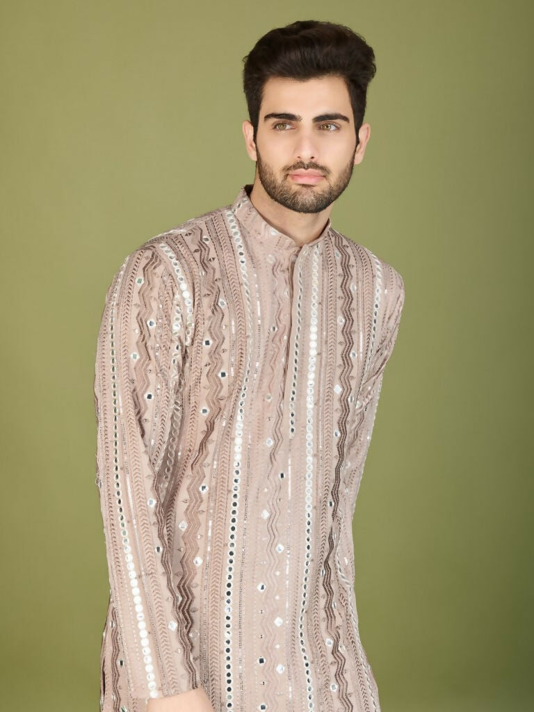 Vastranavya Ivory Exclusive Festival Wear Pure Viscose Rayon Sequence & Foil Mirror Heavy Embroidered Work Kurta