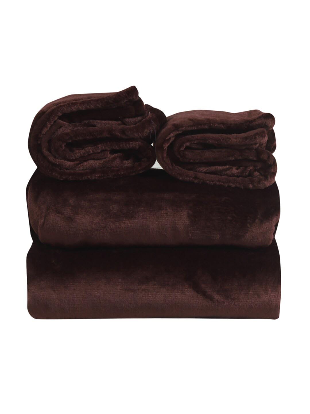 Nendle Brown Woollen 400 TC King Bedsheet with 2 Pillow Covers