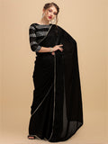 Sangria Pearl Border Detail Saree With Embroidered Blouse - Distacart