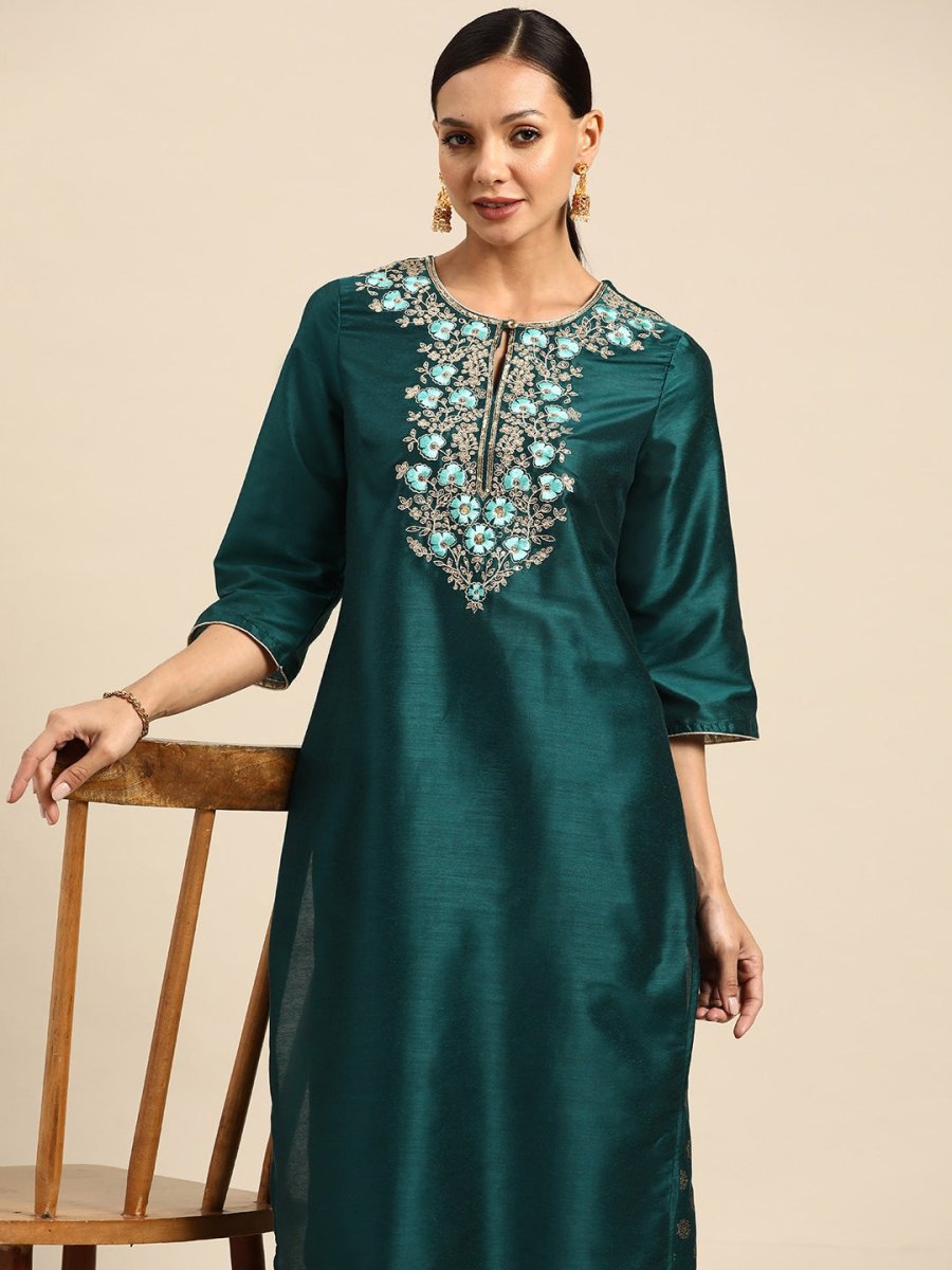 All About You Ethnic Motifs Embroidered Yoke Design Regular Sequinned Kurta with Palazzos