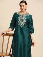 All About You Ethnic Motifs Embroidered Yoke Design Regular Sequinned Kurta with Palazzos