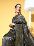 Saree Mall Navy Blue & Gold-Toned Ethnic Motifs Zari Silk Blend Banarasi Sarees - Distacart