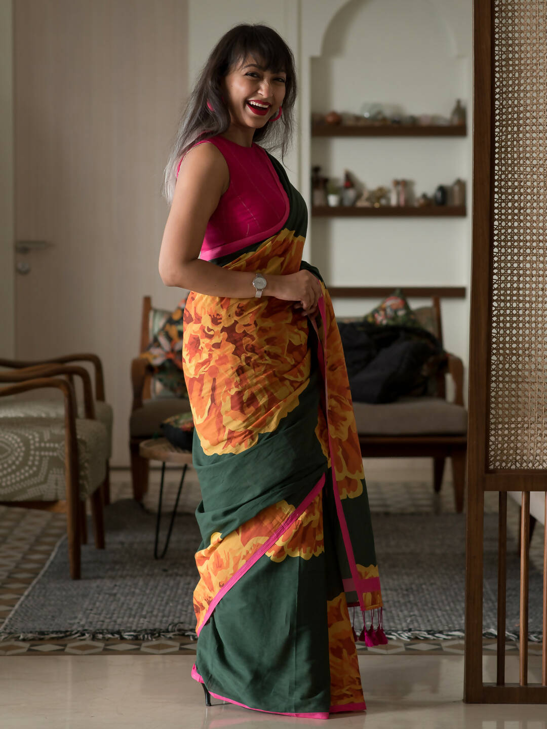 Suta Multi Color Floral Pure Cotton Saree