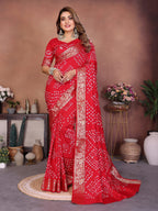 Anaita Red Handmade Bandhej Viscose Silk Saree With Blouse - Distacart