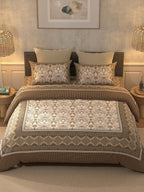 BELLA CASA Brown & Beige Ethnic Motifs Cotton 350 TC King Bedsheet with 2 Pillow Covers