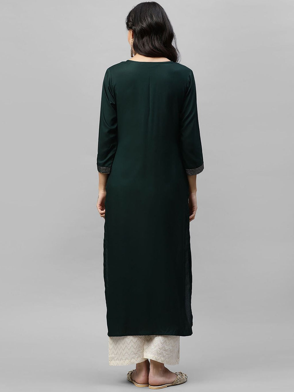 Indo Era Women Green Embroidered Straight Kurta - Distacart