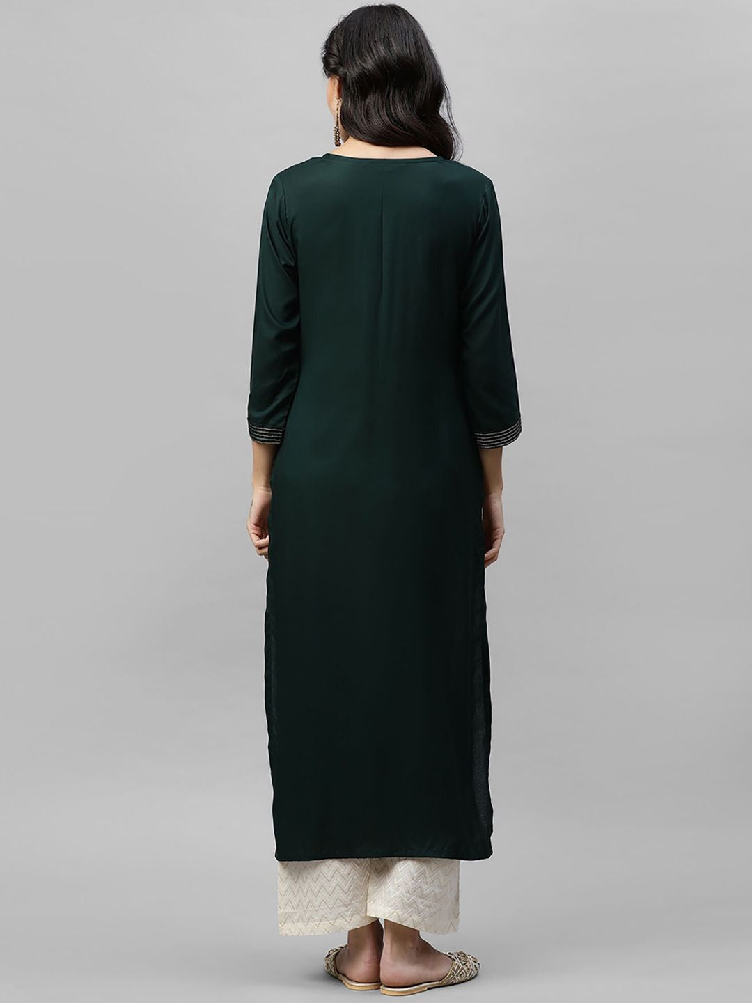 Indo Era Women Green Embroidered Straight Kurta - Distacart